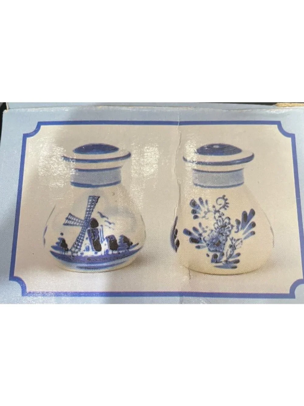Holland/Delft Blue White Windmill Salt And Pepper Shakers Hand Painted